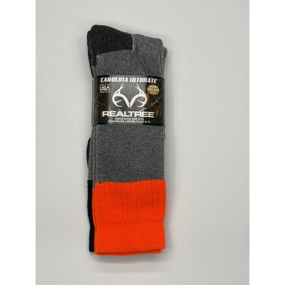Realtree Other - Carolina Ultimate Realtree Men's Wool Blend Crew Socks Size 9-13 Black Orange US